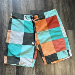 Hurley Phantom Board Shorts Mens 34 Multi Color Checkered Block Swim Trunks